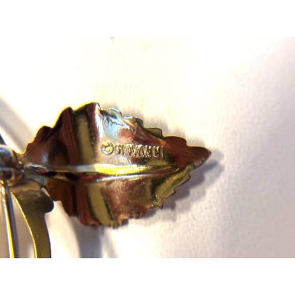 Gold-Tone Giovanni Rose Brooch Pin With Leaf Design - Picture 3 of 7